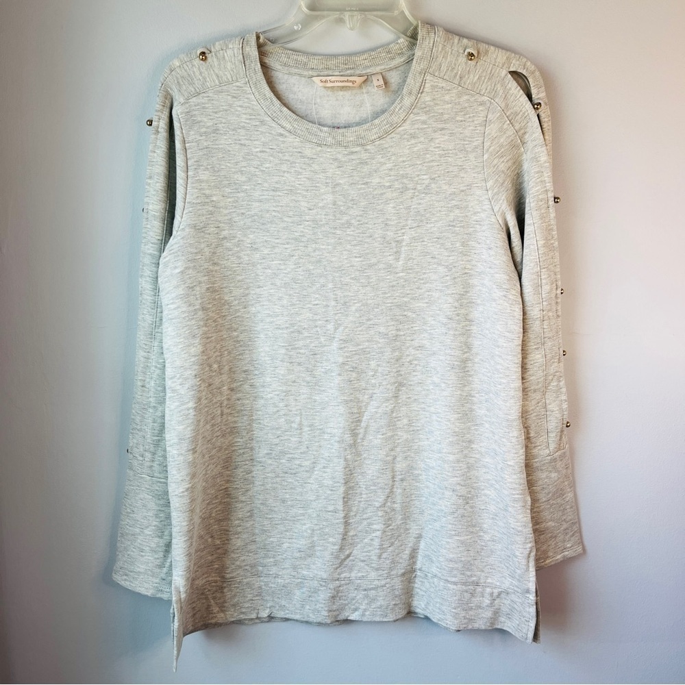 Soft Surroundings Fleece Lined Grey Tunic Sweater Gold Buttons